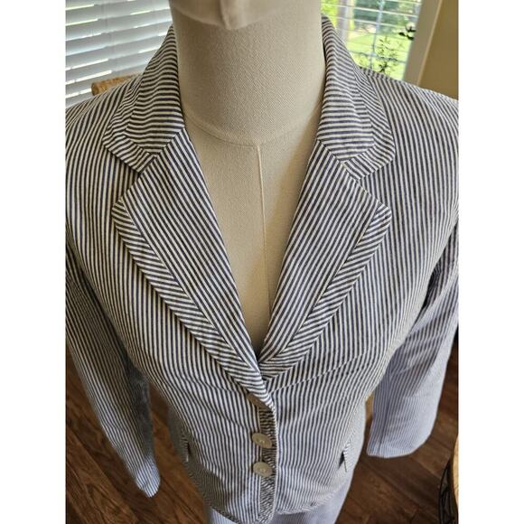 Tahari Women's Seersucker Striped Blazer & Skirt Set Size 4P Career Coastal - Picture 3 of 16